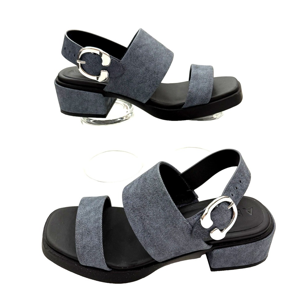 Aerosoles Dove Chunky Heel Sandal Shoe Women US 5.5 M Blue Jean Dual Strap Block